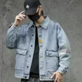 thumbnail image 3 of Abrigos de mezclilla para hombre, chaqueta vaquera de camuflaje para hombre, con botones empalmados, estilo cargo coreano, lavado, talla grande, alta calidad, marca de diseñador, 3 of 5