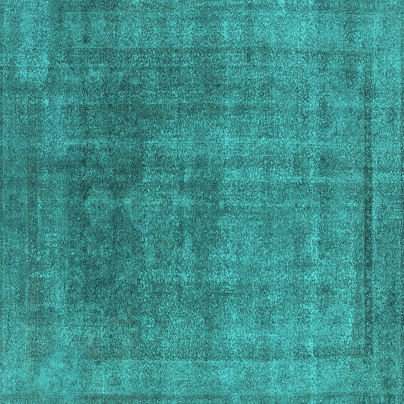 Ahgly Company Indoor Square Oriental Turquoise Blue Industrial Area Rugs, 7' Square