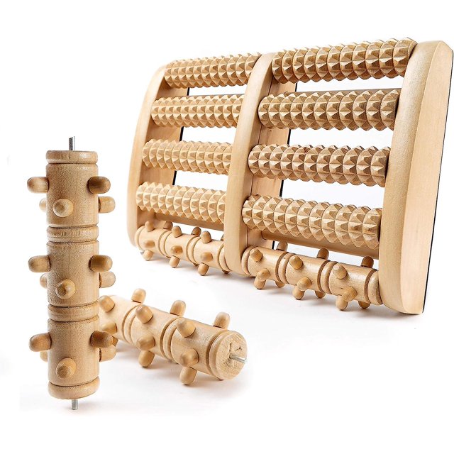 Rodillo masajeador de pies premium con rodillos intercambiables I Rodillo de madera para pies ideal para el hogar y la oficina I Masajeador de pies para prevenir y aliviar el dolor