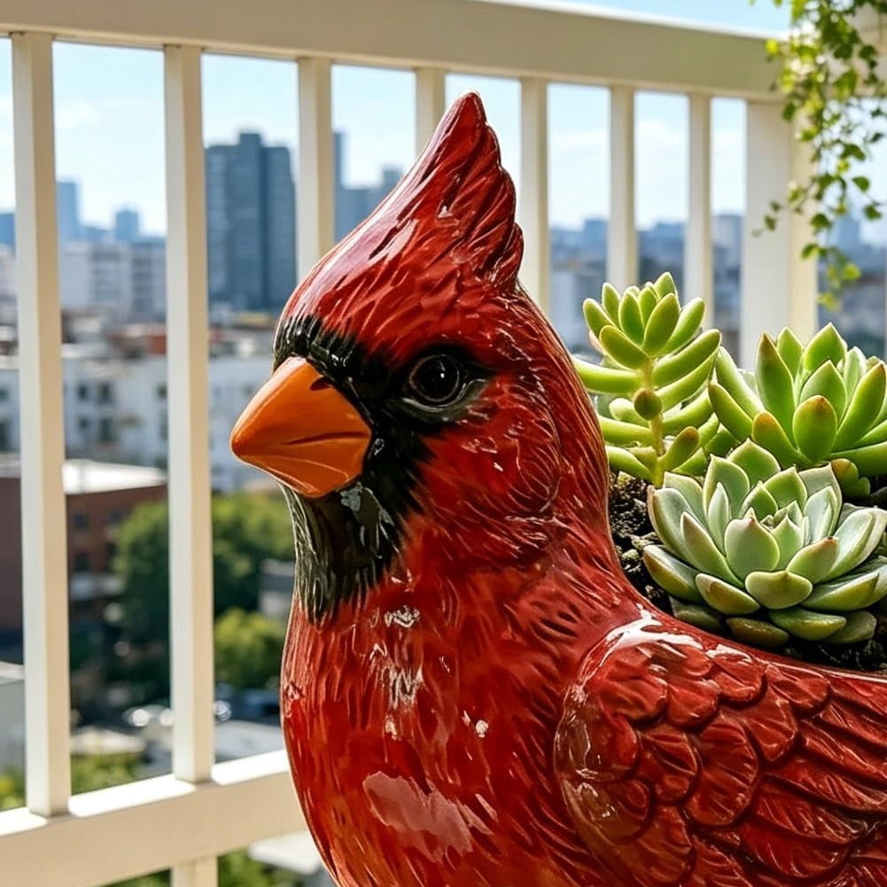 Cardinal Bird Succulent Planter – Red Resin Cardinal Outdoor Decor Planter – Decorative Animal Flower Pot for Garden, Patio, Balcony – Gift for Bird Lovers (2PCS)