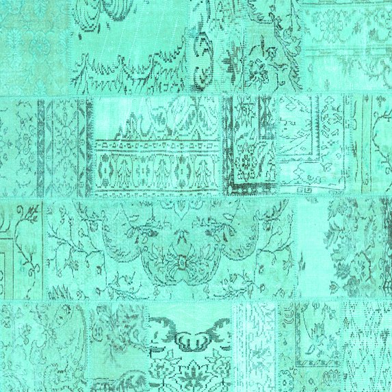 Ahgly Company Machine Washable Indoor Square Patchwork Turquoise Blue Transitional Area Rugs, 7' Square