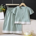 thumbnail image 2 of Edvintorg Girls Two Piece Outfits Sets Crewneck Short Sleeve Loose Fit Lightweight Button Up Shirt and Pant Size 1-15, 2 of 8