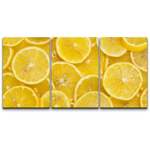 wall26 - 3 Piece Canvas Wall Art - Background of Sliced Ripe Lemons Organic, Pattern - Modern Home Art Stretched and Framed Ready to Hang - 24"x36"x3 Panels