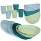 thumbnail image 1 of XmhyTop-A Juego de platos de 18 piezas, Vajilla para comidas familiares, vajilla de cocina de paja de trigo, para 6 personas, azul, verde oscuro y verde, 1 of 5