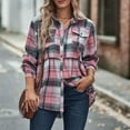 thumbnail image 3 of Huesdet Women's Tartan Button up Shirt Plaid Long Sleeve Spring Top Blouses Pink,L, 3 of 7