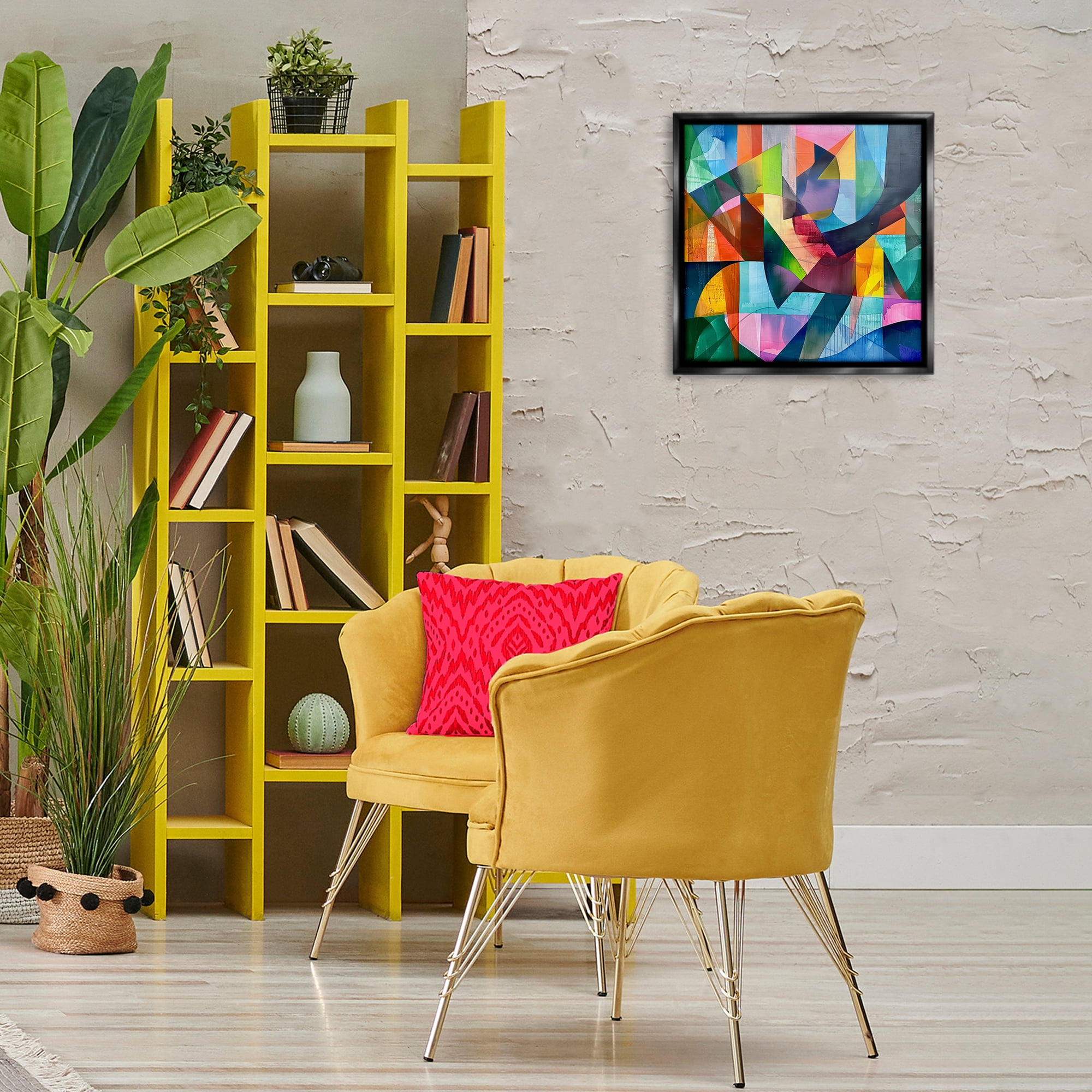 Stupell Industries Layered Luminous Shapes Abstract Painting Black Floater Framed Canvas Art Print Wall Art, 18 x 18