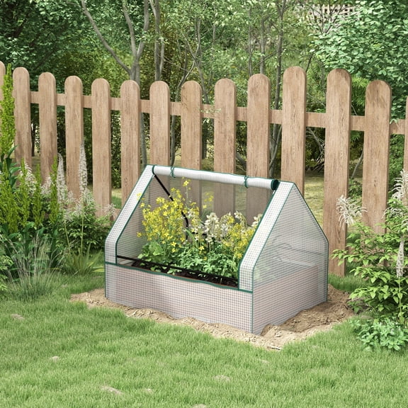 Galvanized Raised Garden Bed with Mini Greenhouse Cover, Outdoor Planter Box for Patio, Balcony, White Cover and Brown Planter