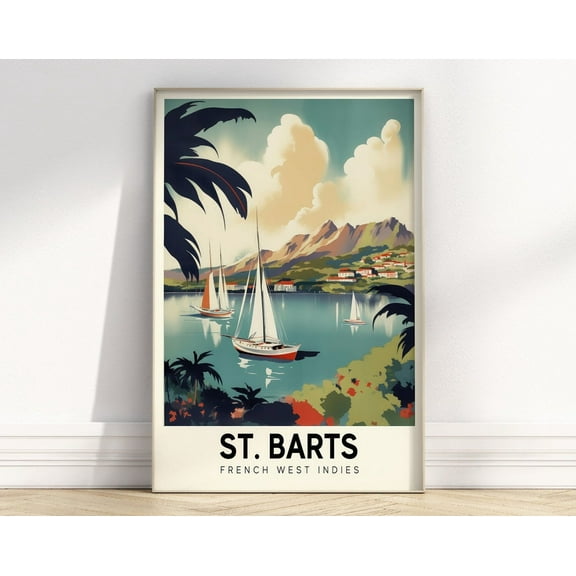 Retro St. Barts Travel Poster, Tropical Art, Colorful Retro Art, Vintage Posters, Travel Decor, Travel Print Wall Art, Modern Wall Decor, 8x12 UNFRAMED