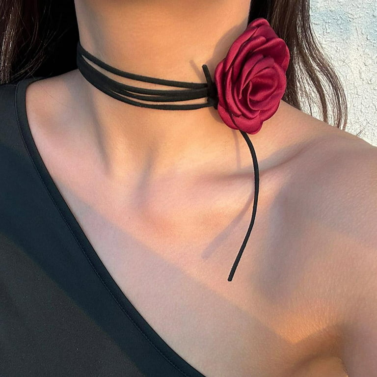  KunJoe Velvet Flower Rose Flower Choker Necklace For Women  Girls (Bean paste color): Clothing, Shoes & Jewelry