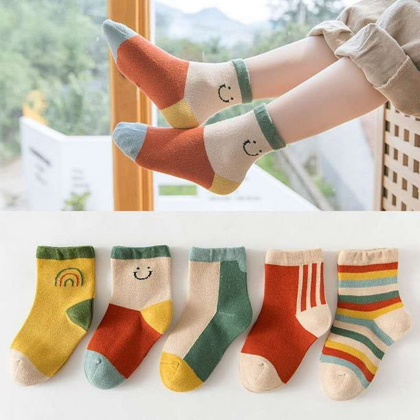 5 par/lote de Calcetines bonitos para niñas, Calcetines de algodón con rayas de arco iris de otoño para niños, Calcetines para niños pequeños, Calcetines para niños de 1 a 12 años Tan Jianjun unisex