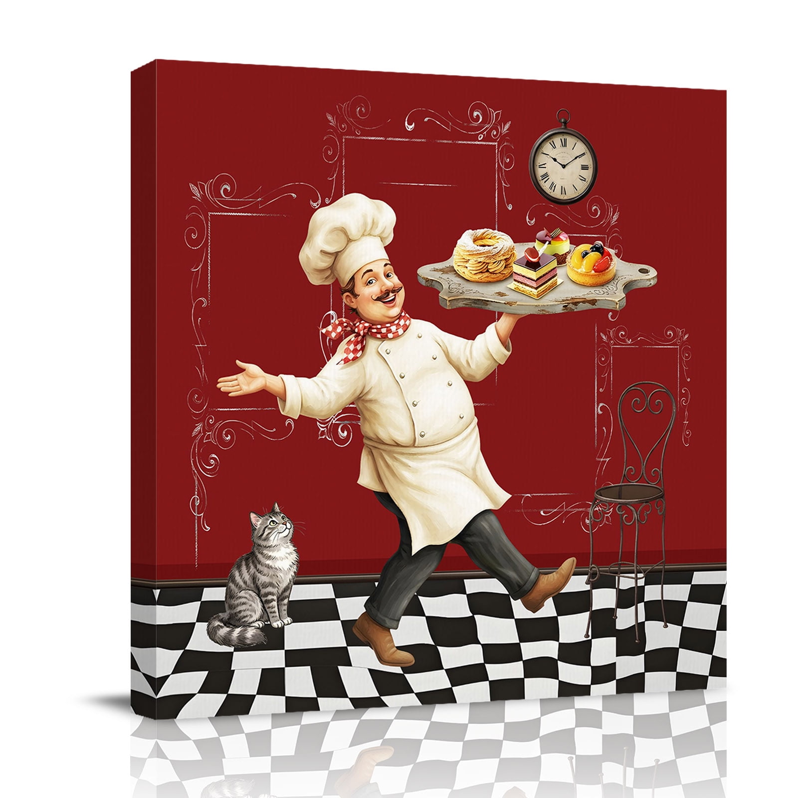 Canvas Wall Art Funny Chef Framed Canvas Prints for Bathroom Desk Food Cooking Farmhouse Buffalo Plaid Red Small Gallery Wrapped Wall Decor for Home Office Gifts 8 x8 Ship Next Day