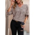 thumbnail image 3 of V Neck Animal Print Long Sleeve Pleated Detail Blouse for Women Khaki Large, 3 of 4
