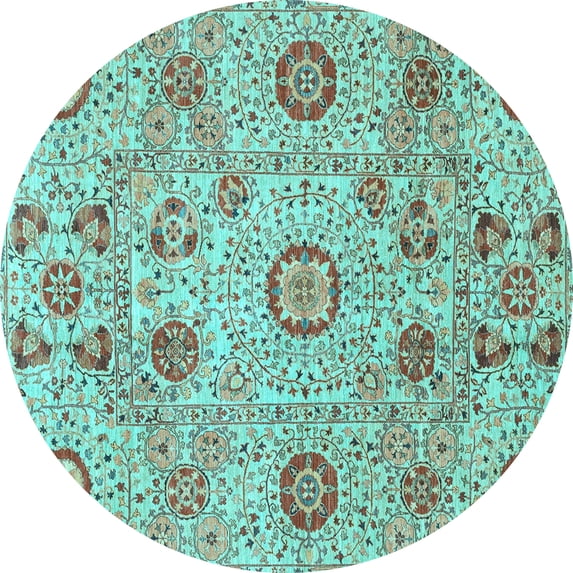 Ahgly Company Indoor Round Abstract Light Blue Modern Area Rugs, 6' Round