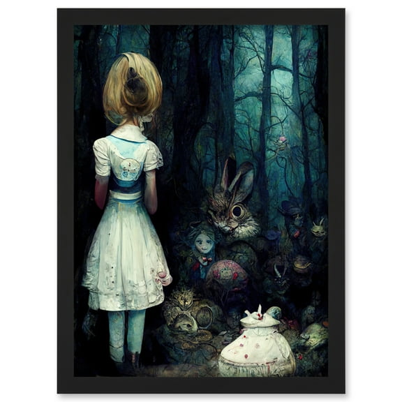 Alice In Wonderland Fantasy Forest Friends Artwork Framed Wall Art Print A4