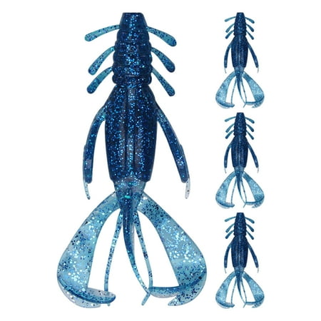 ziertyon 4Pcs 3.93inch/10G Soft Crayfish Lure with Sequins Realistic PVC Bionic Artificial Shrimp Bait Freshwater Saltwater Bass Trout Fishing Accessories