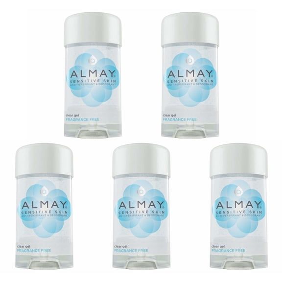 Almay Sensitive Skin Antiperspirant & Deodorant Clear Gel, Fragrance Free, 2.25 oz (Pack of 5)