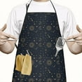 thumbnail image 2 of Dark Blue Sun Moon Star Pattern Apron-Garden Aprons for Women with Pockets-Cotton Linen Waterproof Kitchen Cooking Gardening Aprons Adjustable for Kitchen,Cooking,BBQ and Salon 33x27 Inch, 2 of 7
