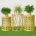 thumbnail image 3 of Nesting Side Table Set of 3 Decorative Round Garden Stools for Indoor Outdoor Heavy Duty Metal Frame Side Table Nightstands Modern End Table Plant Stand, Yellow, 3 of 7
