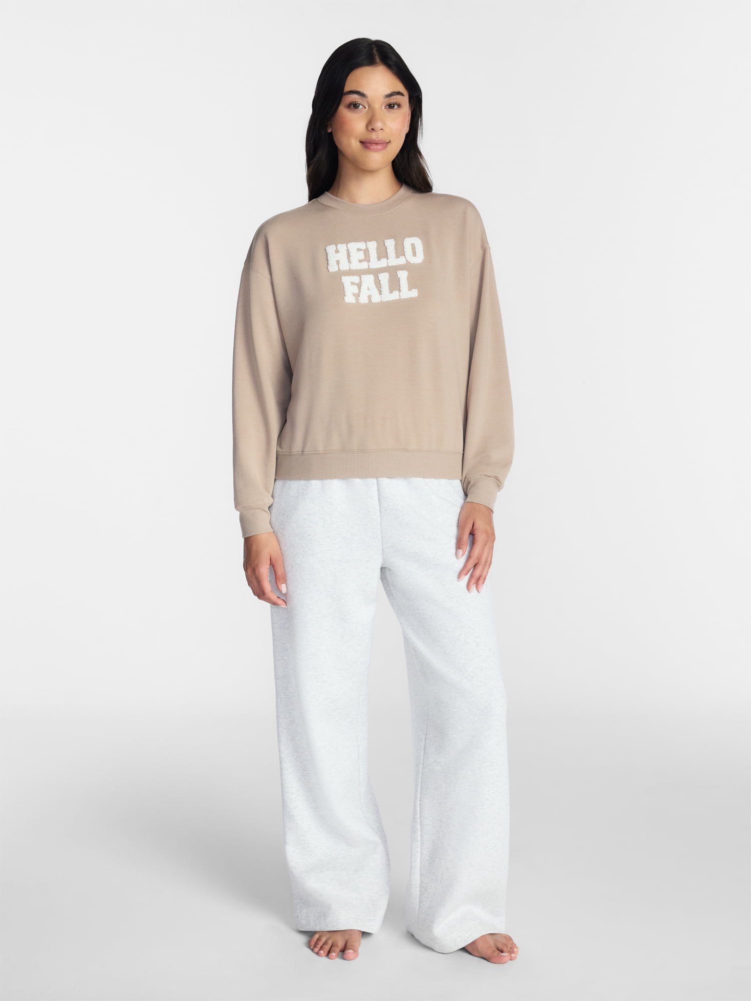 Halloween and Fall Women's French Terry Knit Lounge Sleep Top with Long Sleeves, Sizes XS-3X
