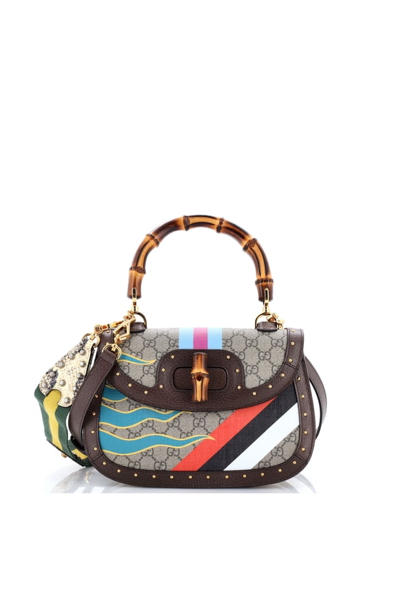 Pre-Owned Bamboo 1947 Top Handle Bag Printed GG Coated Canvas and Studded Leather Medium By Rebag