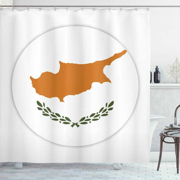 Ambesonne Cyprus Shower Curtain, Rounded South Cypriot Flag, 69"Wx75"L, White Orange and Olive Green