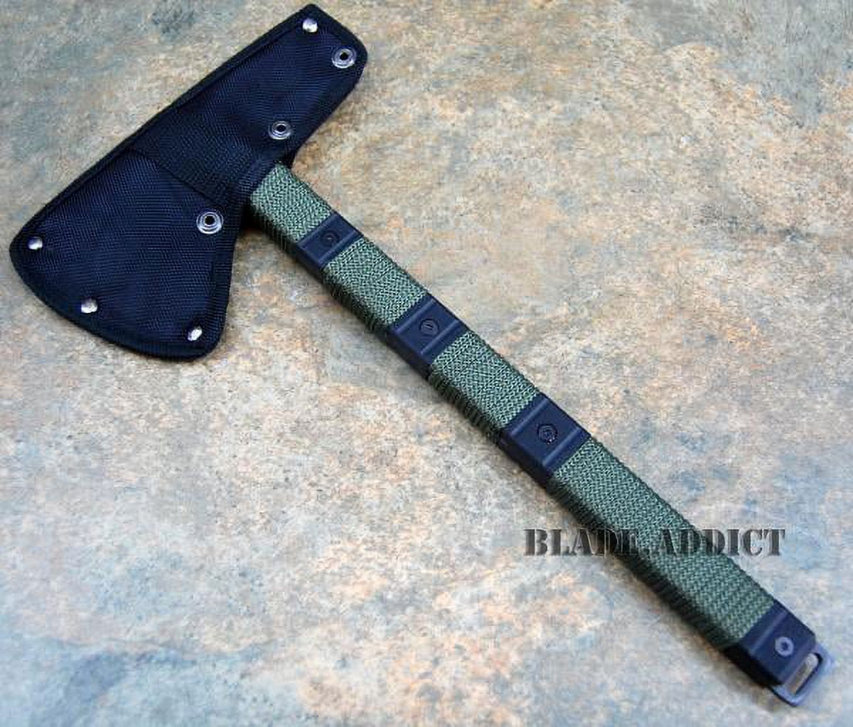 Bone Edge Hunting Axe Hatchet Fixed Blade Knife with Nylon Sheath, 3CR13 Stainless Steel, 14"