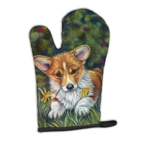 Corgi Pup and Daffodils Oven Mitt