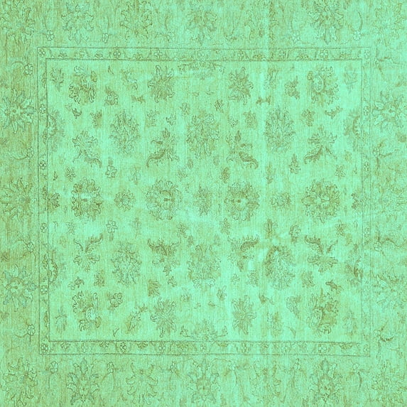 Ahgly Company Machine Washable Indoor Square Oriental Turquoise Blue Traditional Area Rugs, 6' Square