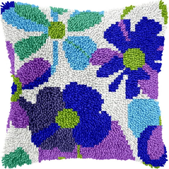 Latch Hook Pillow Kits For Adults Kids Beginners Cute Flowers 17X17 In Diy Pre-Printed Latch Hook Rug Carpet Cushion Kits Cross-Stitch Embroidery Cushion Embroidered Pillow For Home Sofa Dec