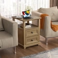 thumbnail image 6 of PLAMLE End Table for Living Room with 2 Drawers Retro Sofa Side Table with Charging Station Wooden Nightstand for Bedroom office End Table, 6 of 8