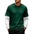 thumbnail image 3 of GrmtClth Shirts for Men Fake Two-Piece Layered Lightweight Contrast Long Sleeve Crewneck Weekend Outdoor Pullover Tees Green S, 3 of 7