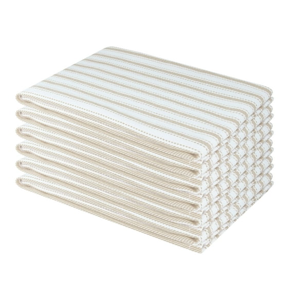 PurpleEssences 6 Pack Cotton Waffle 15X25 Inch Striped Kitchen Towels, Soft and Absorbent Dish towels For Kitchen Decor and Accessories - Beige