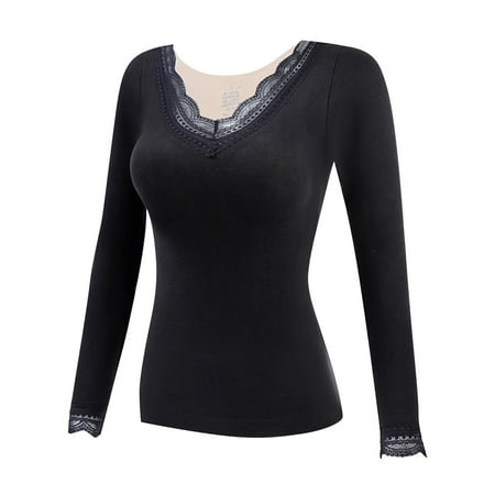 Kcodviy Women S German Velvet Seamless Thermal Underwear Solid Color Slim Bottom Outer Wear Thick Warm Long Sleeves Top With Chest Pad Womens Thermal Tops Long Sleeve Plus Size Wool Thermals For Men T