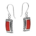 thumbnail image 3 of Synthetic Coral Greek Key Frame Sterling Silver Dangle Earrings, 3 of 5