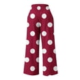 thumbnail image 4 of USNSM Women's Cotton Pants Linen Polka Dot Print Smocked Wide Leg Pants High Waisted Casual Cozy Yoga Pants with Pocket Red L, 4 of 4