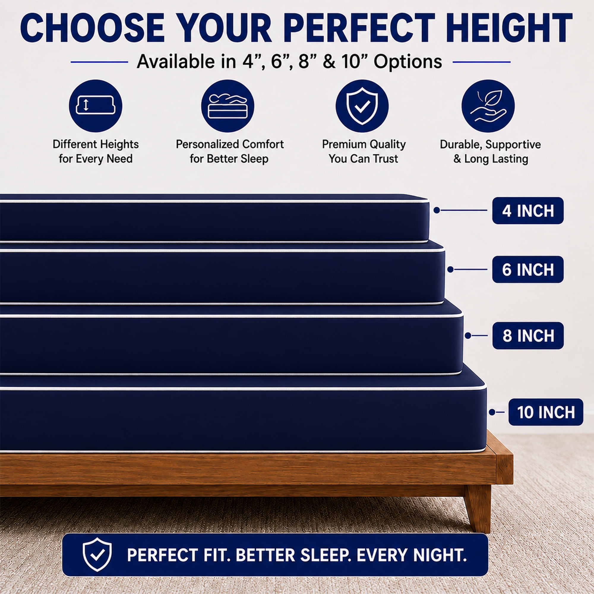 Continental Sleep, 6-Inch High Density Foam RV Mattress Replacement with Nylon Vinyl Cover, Waterproof, Medium Firm, Travel Camper Trailer Truck and Bunk, Pressure-Relief Support, 75" x 30"