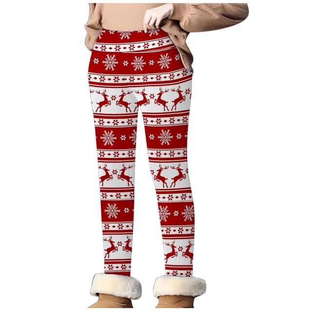 Gibobby Pantalones deportivo elásticos de otoño e invierno para mujer, pantalones cálidos estampados para entrenamiento en casa, pantalones suaves de felpa con cintura elástica(Rojo, M)
