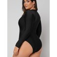 thumbnail image 4 of BeautyIn Women's Plus Size One Piece Swimsuit Zip Swimwear Solid Black Rash Guard, 4 of 6