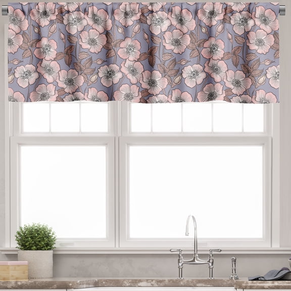 Ambesonne Vintage Window Valance, Poppy Buds Garden Art, 54" X 12", Mauve Blush