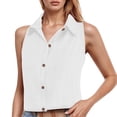 thumbnail image 2 of Tank Tops for Women Lightweight Cotton Linen Button Down Collared Sleeveless Shirt Dressy Casual Work Shirts, 2 of 8