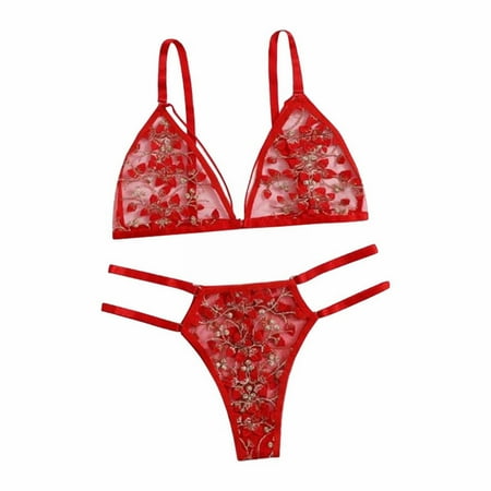

Aayomet Womens Lingerie Women s Floral Embroidery Underwire Lingerie Set Mesh Bra And Panty Set Red S