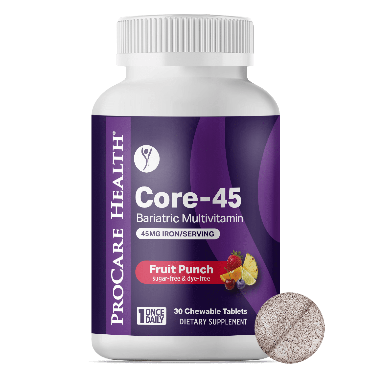 ProCare Health Core-45 Bariatric Chewable Multivitamin 45 mg Iron, Fruit Punch, 30 Ct