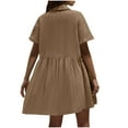 thumbnail image 7 of Women's Casual Cotton V Neck Button Down T-Shirt Dress Loose Fit Solid Color Short Sleeve Dresses Simple Comfy Tunic Dresses, 7 of 7