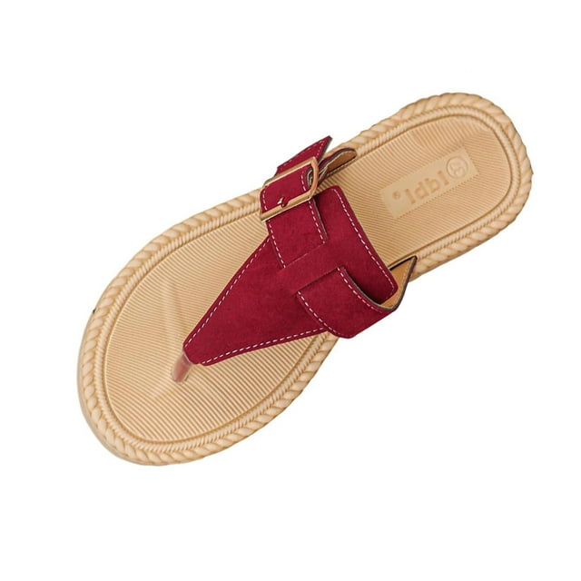 WLOELOEW Women'S Peep Toe Flat Slippers Casual Summer Sandals Solid Color Open Toe Pu Material Size 10.5 Us Foot Length 10.43 Inches