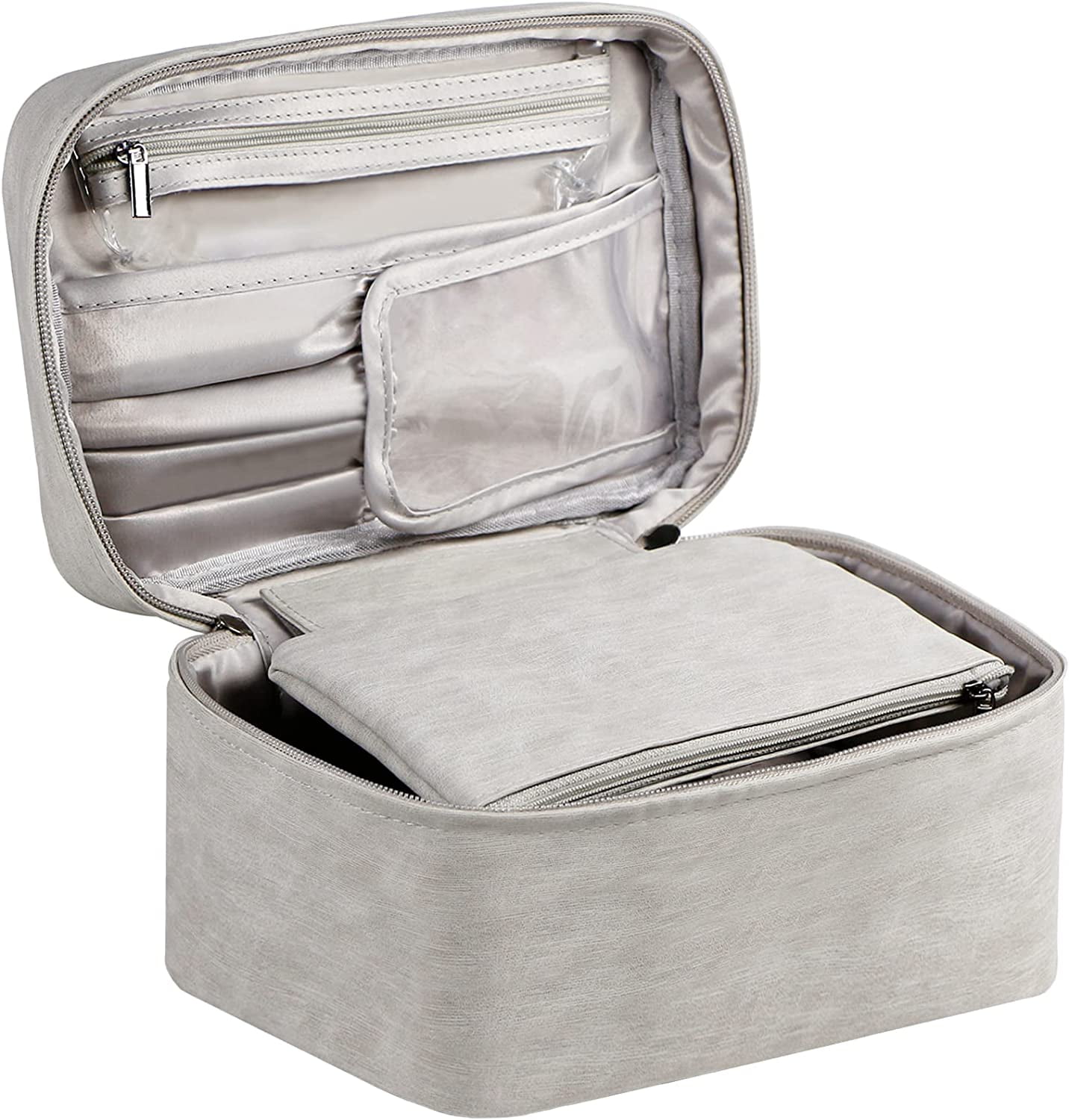 Asge Travel Makeup Bag Cosmetic Case Organizer with Brush Holder Pouch