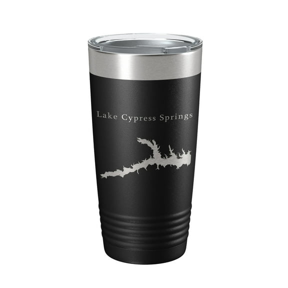 Lake Cypress Springs Map Tumbler Travel Mug Insulated Laser Engraved Coffee Cup Texas 20 oz Black