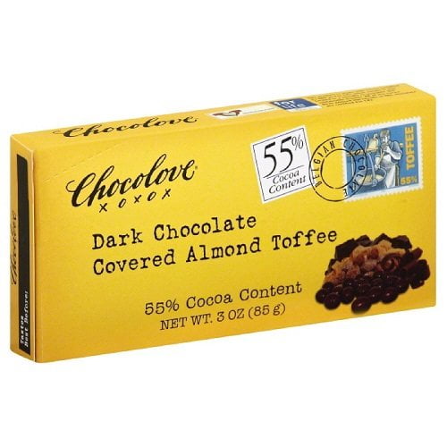 Chocolove Xoxox Dark Chocolate Covered Almond Toffee Case of 6 3 oz. by