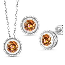 Gem Stone King 925 Sterling Silver Ecstasy Mystic Topaz Pendant Earrings Set for Women (3.00 Cttw, Gemstone Birthstone, Round 6MM, With 18 inch Chain)