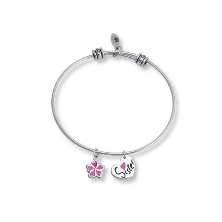 Connections from Hallmark Stainless Steel "Sister" and Flower Multi-Charm Bangle