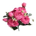 thumbnail image 1 of Ounissouiy Ramo de flores artificiales de peonía de seda rosa de 30cm, 5 cabezas grandes y 4 brotes, flores falsas baratas para decoración de boda en Flores artificiales Rosa roja Ounissouiy HA6434-05B, 1 of 6